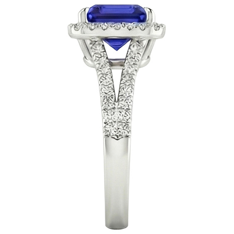 naturel asscher saphir 3.25carats bague vue de profil