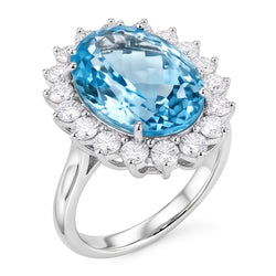 Bague de fiançailles en or blanc 14K avec aigue-marine et diamants 9 ct