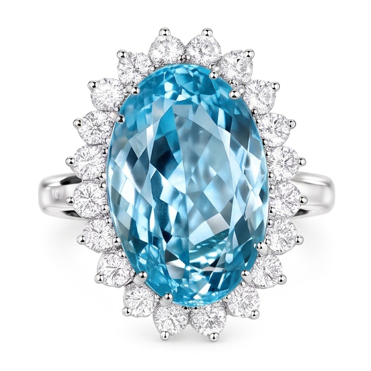 Bague de fiançailles en or blanc 14K avec aigue-marine et diamants 9 ct