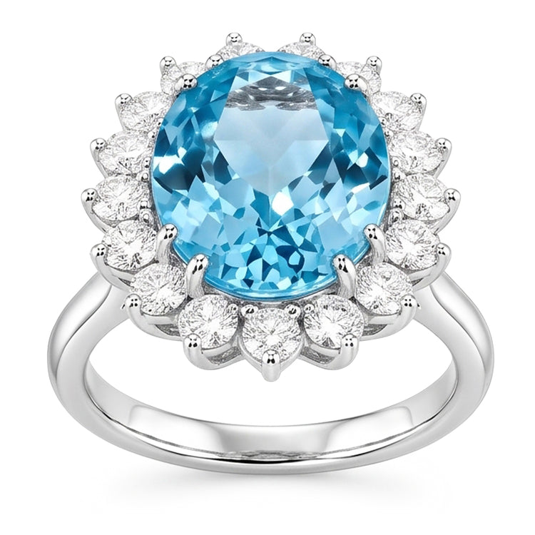 Bague de fiançailles en or blanc 14K avec aigue-marine et diamants 9 ct