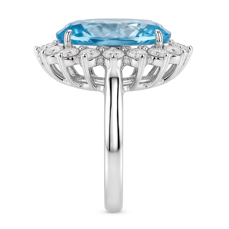 Bague de fiançailles en or blanc 14K avec aigue-marine et diamants 9 ct