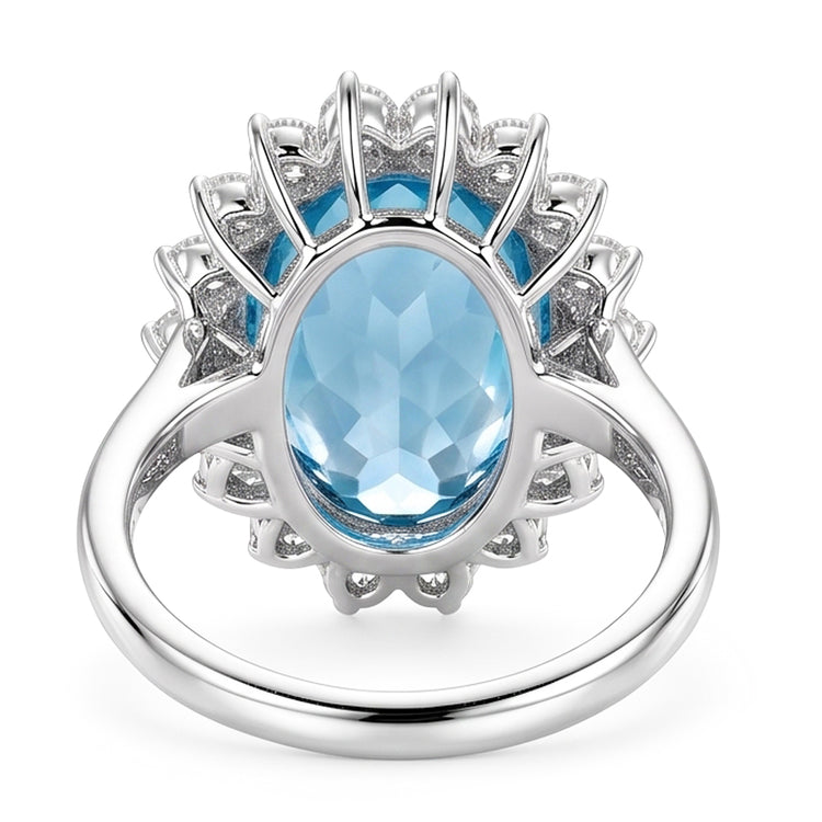 Bague de fiançailles en or blanc 14K avec aigue-marine et diamants 9 ct