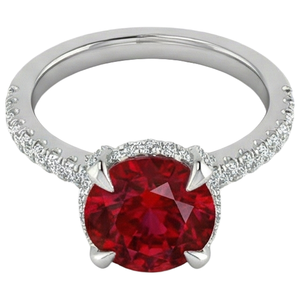 naturel oval rubis 3.80carats bague angle de côté