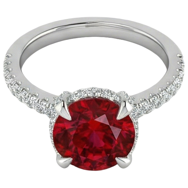 naturel oval rubis 3.80carats bague angle de côté
