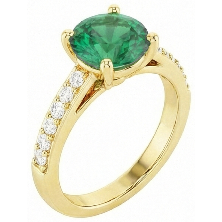 Bague de fiançailles en or jaune 14k avec émeraude Vert de 2.70 carats et diamant