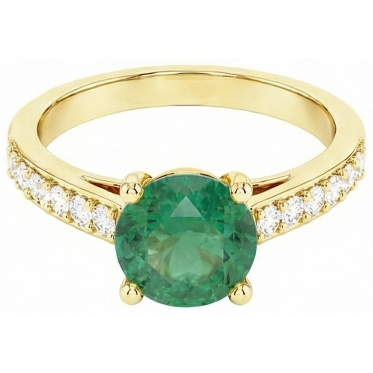 Bague de fiançailles en or jaune 14k avec émeraude Vert de 2.70 carats et diamant