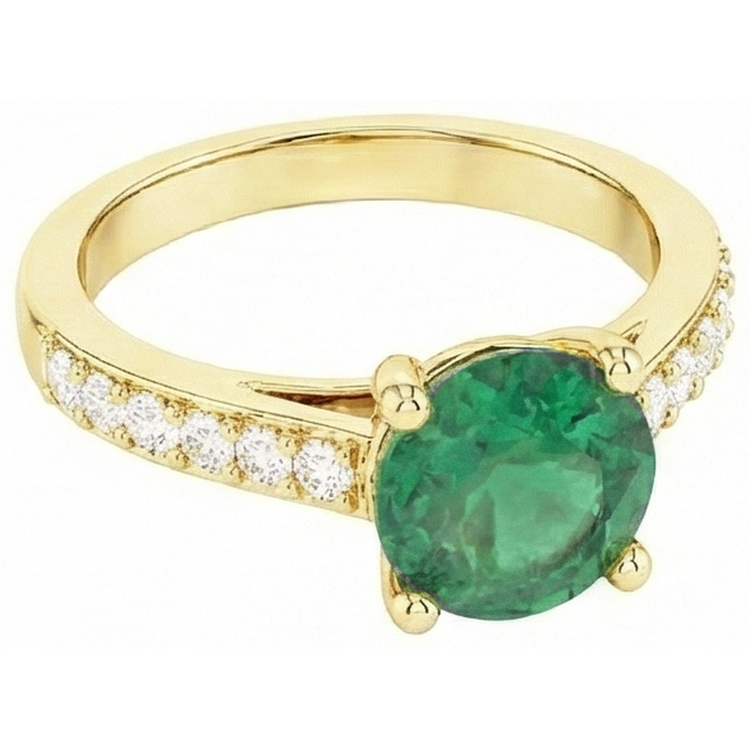 Bague de fiançailles en or jaune 14k avec émeraude Vert de 2.70 carats et diamant