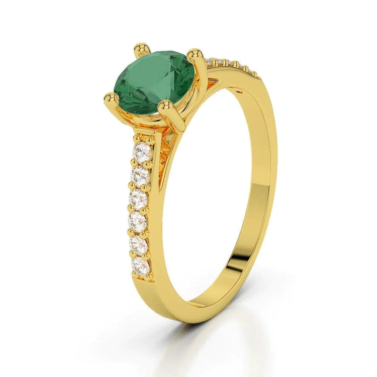 Bague de fiançailles en or jaune 14k avec émeraude Vert de 2.70 carats et diamant