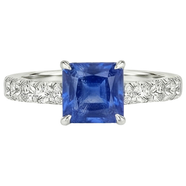 Bague de fiançailles en or pour femme sertie de griffes Asscher bleu saphir 2.75 carats