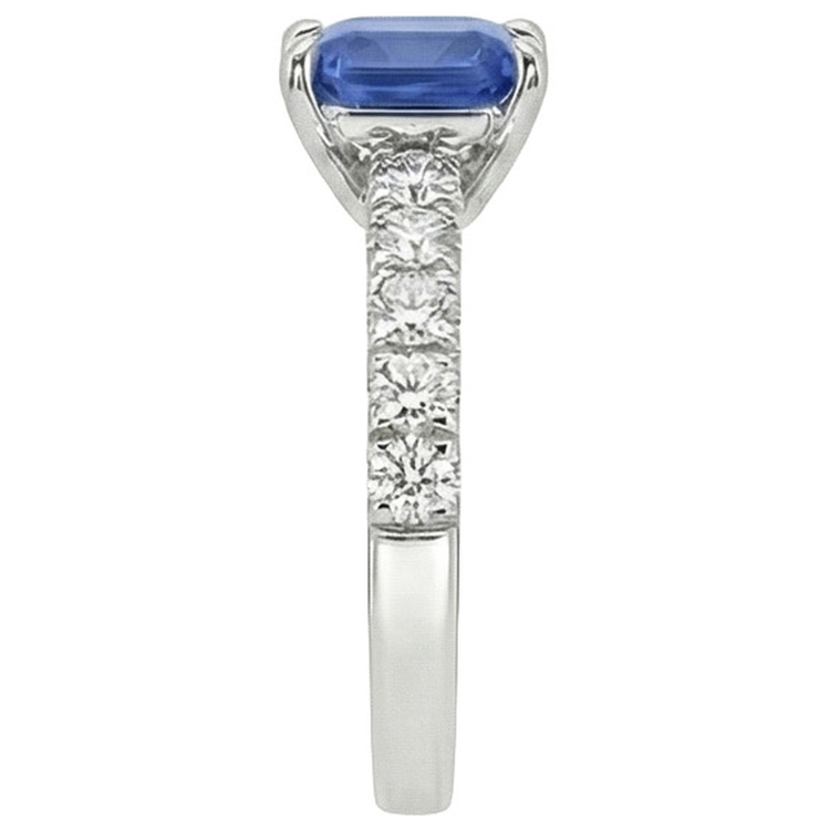 Bague de fiançailles en or pour femme sertie de griffes Asscher bleu saphir 2.75 carats