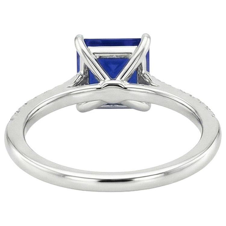 Bague de fiançailles en or princesse saphir bleu et diamant pour femme 5.50 carats