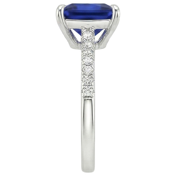 Bague de fiançailles en or princesse saphir bleu et diamant pour femme 5.50 carats