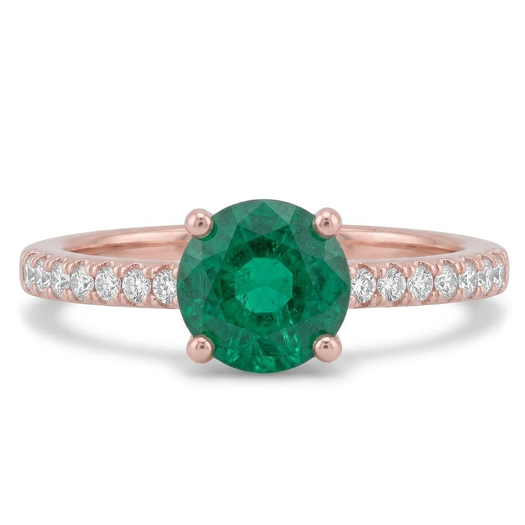 Bague de fiançailles en or rose 14K. émeraude Vert et diamants 3.20 carats