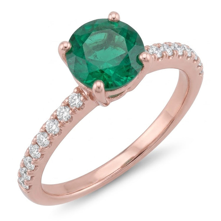Bague de fiançailles en or rose 14K. émeraude Vert et diamants 3.20 carats