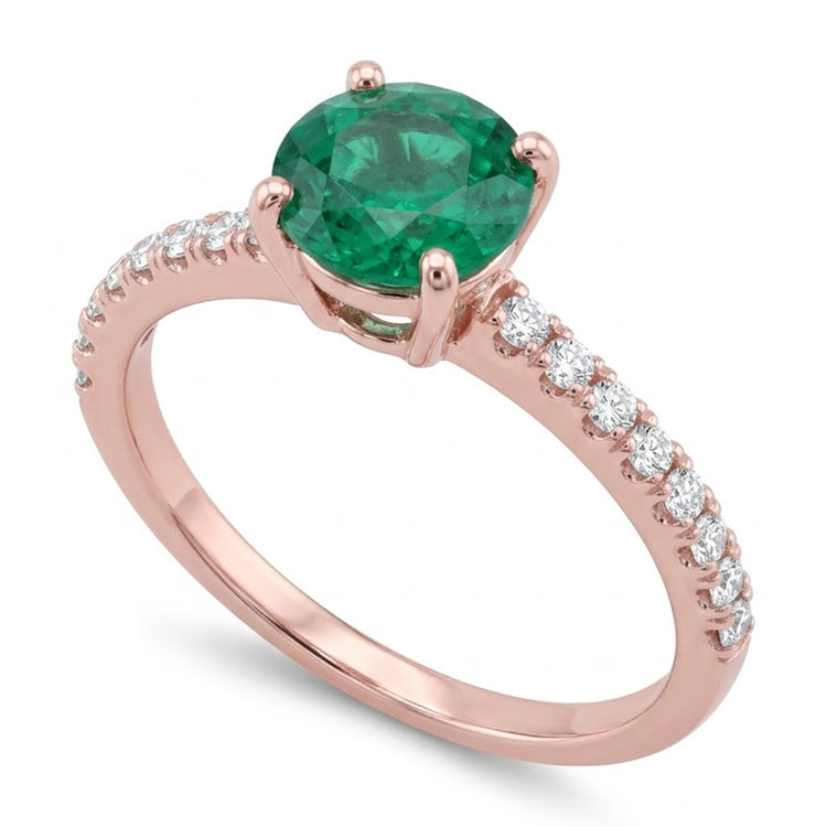 Bague de fiançailles en or rose 14K. émeraude Vert et diamants 3.20 carats