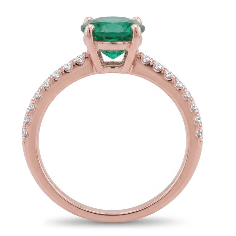 Bague de fiançailles en or rose 14K. émeraude Vert et diamants 3.20 carats