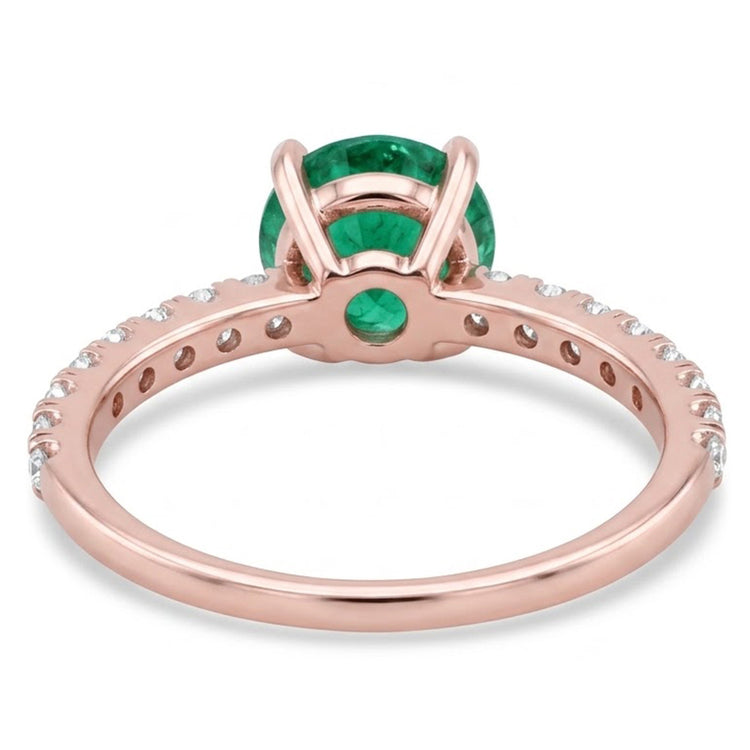 Bague de fiançailles en or rose 14K. émeraude Vert et diamants 3.20 carats