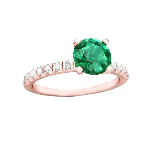Bague de fiançailles en or rose 14K. émeraude Vert et diamants 3.20 carats
