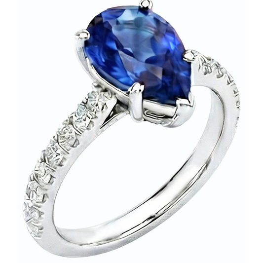 naturel pear saphir 3.50carats bague angle de côté