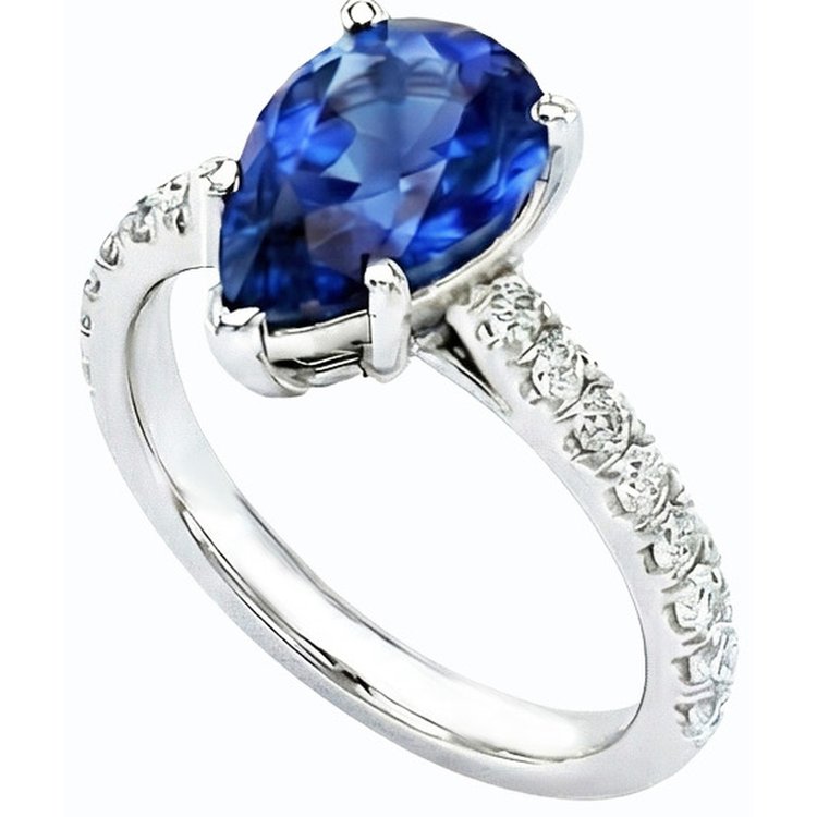 naturel pear saphir 3.50carats bague détail rapproché