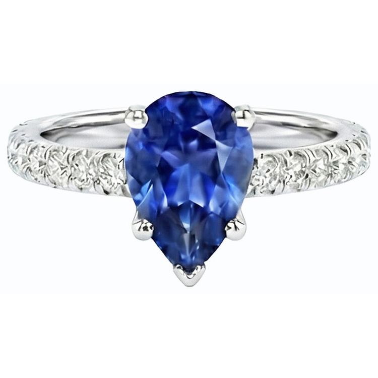 naturel pear saphir 3.50carats bague vue de dessus