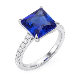 Bague de fiançailles en saphir bleu GIA CERTIFIÉ avec pavé de diamants 7,14 carats