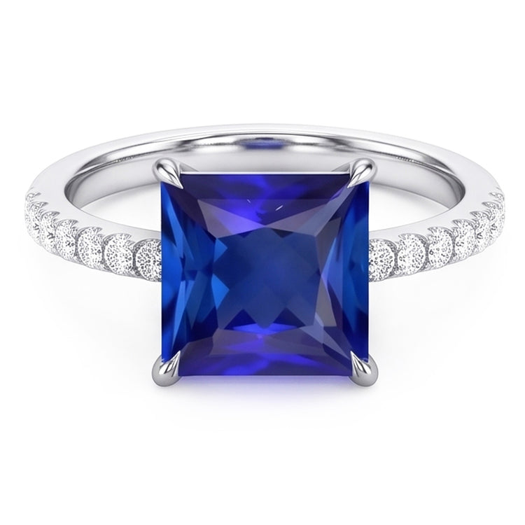 Bague de fiançailles en saphir bleu GIA CERTIFIÉ avec pavé de diamants 7,14 carats