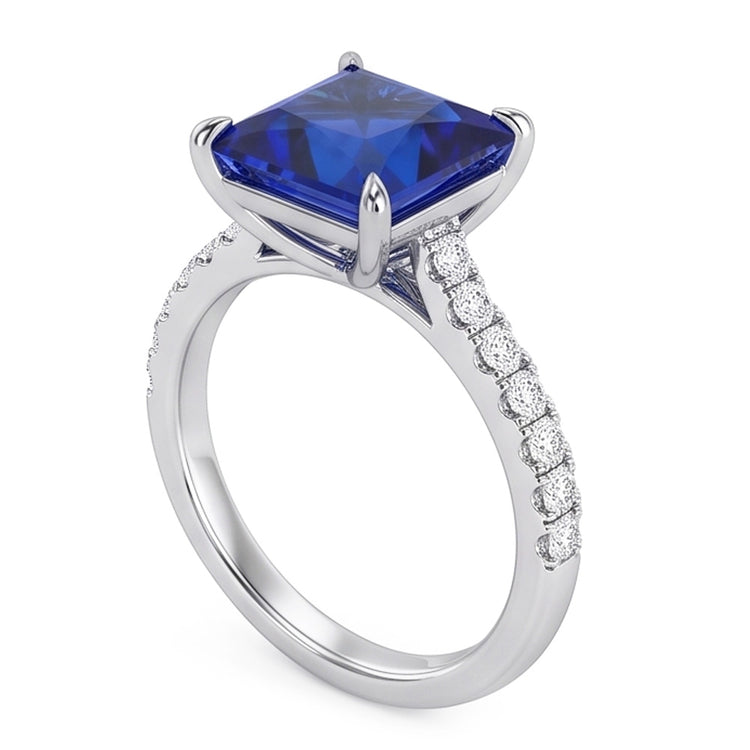 Bague de fiançailles en saphir bleu GIA CERTIFIÉ avec pavé de diamants 7,14 carats