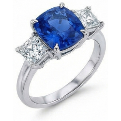 Bague de fiançailles en saphir coussin avec diamants 4 carats
