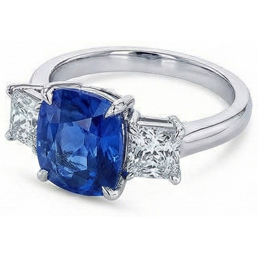 Bague de fiançailles en saphir coussin avec diamants 4 carats