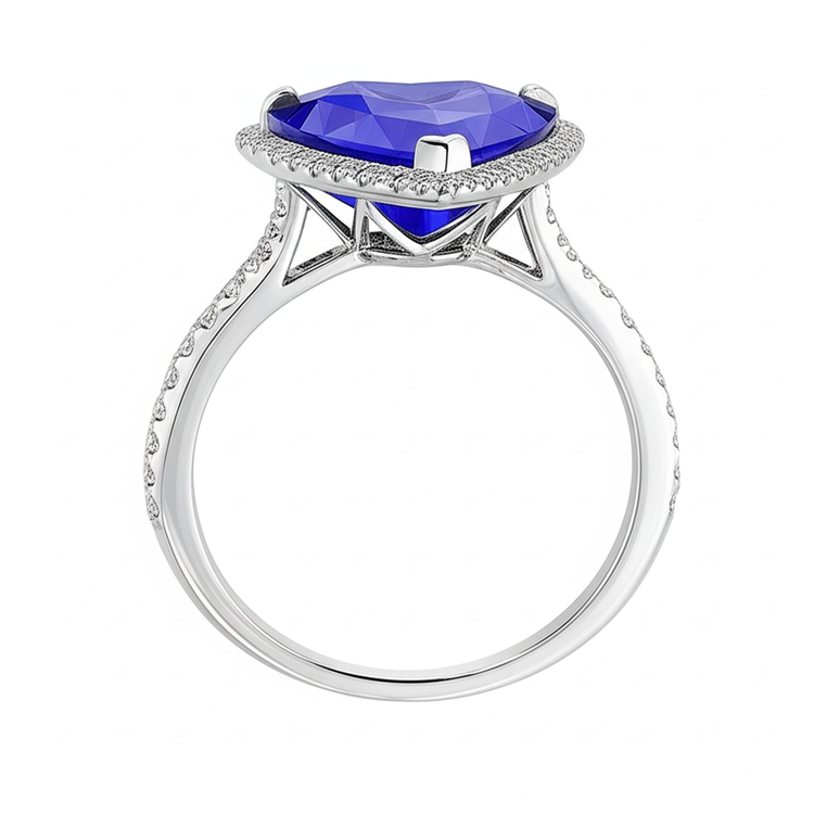 Bague de fiançailles en saphir de Ceylan avec cœur Halo. bijoux en diamant de 4.50 carats