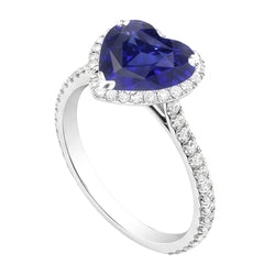 Bague de fiançailles en saphir de Ceylan avec cœur Halo. bijoux en diamant de 4.50 carats