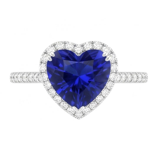 Bague de fiançailles en saphir de Ceylan avec cœur Halo. bijoux en diamant de 4.50 carats