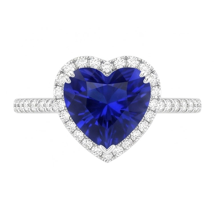 Bague de fiançailles en saphir de Ceylan avec cœur Halo. bijoux en diamant de 4.50 carats