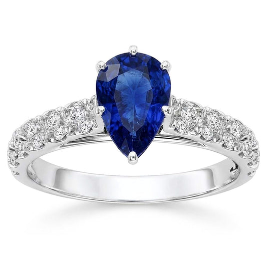 Bague de fiançailles en saphir de Ceylan et diamants en or 3 carats