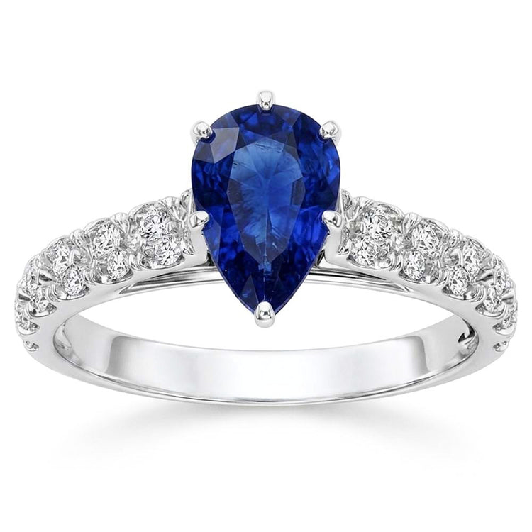 Bague de fiançailles en saphir de Ceylan et diamants en or 3 carats