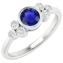 Bague de fiançailles en saphir de Ceylan et diamants sertis clos en or 1.75 carats