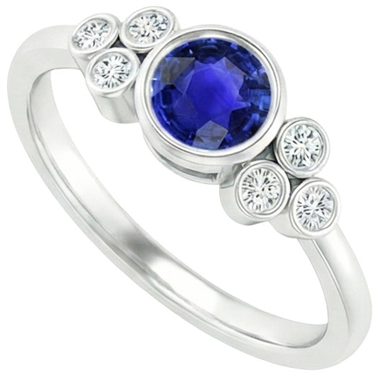 Bague de fiançailles en saphir de Ceylan et diamants sertis clos en or 1.75 carats