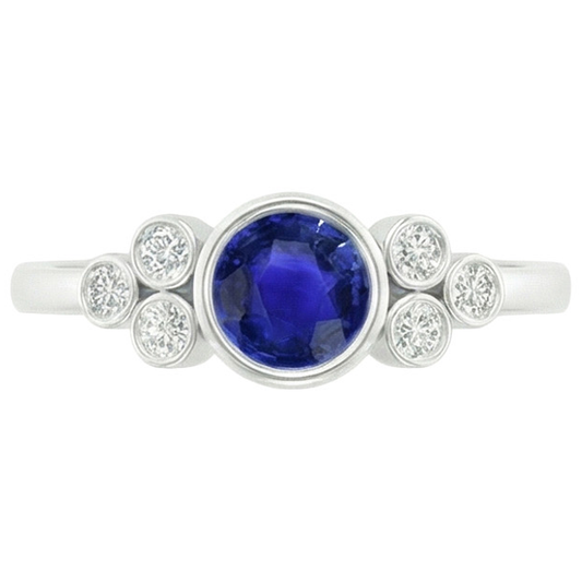 Bague de fiançailles en saphir de Ceylan et diamants sertis clos en or 1.75 carats