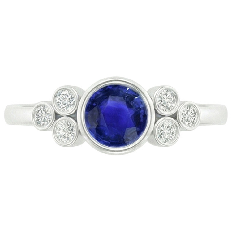 Bague de fiançailles en saphir de Ceylan et diamants sertis clos en or 1.75 carats