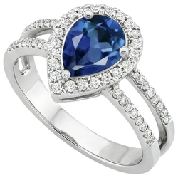 Bague de fiançailles en saphir de Ceylan et poire de 5.80 carats en or 14k
