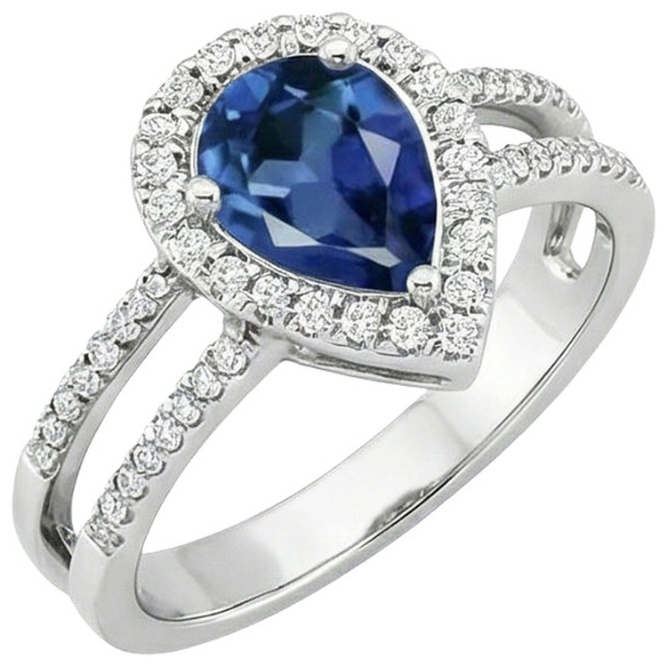 Bague de fiançailles en saphir de Ceylan et poire de 5.80 carats en or 14k