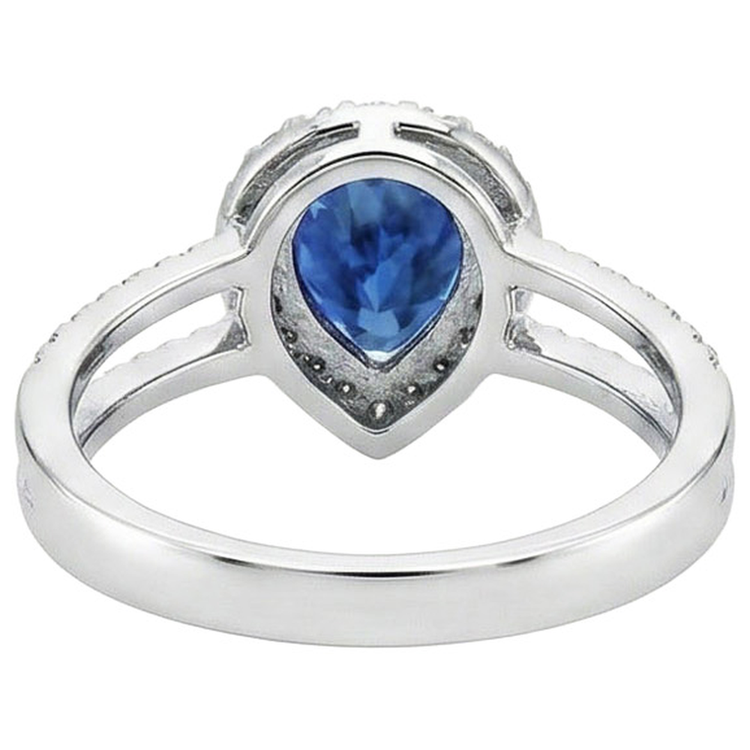 Bague de fiançailles en saphir de Ceylan et poire de 5.80 carats en or 14k
