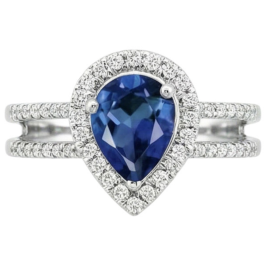 Bague de fiançailles en saphir de Ceylan et poire de 5.80 carats en or 14k