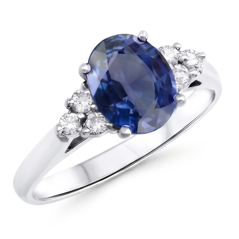 Bague de fiançailles en saphir de Ceylan taille ovale et diamants ronds 3.40 ct