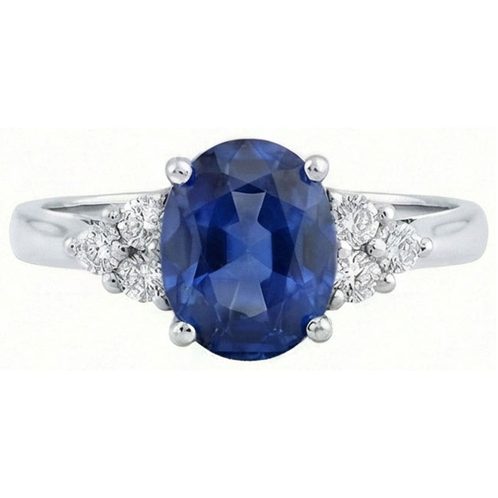 Bague de fiançailles en saphir de Ceylan taille ovale et diamants ronds 3.40 ct