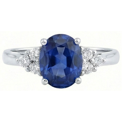 Bague de fiançailles en saphir de Ceylan taille ovale et diamants ronds 3.40 ct