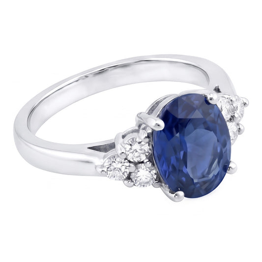 Bague de fiançailles en saphir de Ceylan taille ovale et diamants ronds 3.40 ct