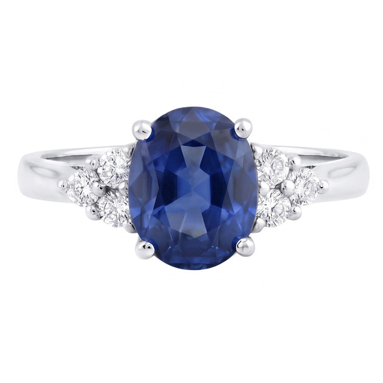 Bague de fiançailles en saphir de Ceylan taille ovale et diamants ronds 3.40 ct