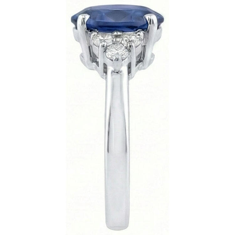 Bague de fiançailles en saphir de Ceylan taille ovale et diamants ronds 3.40 ct